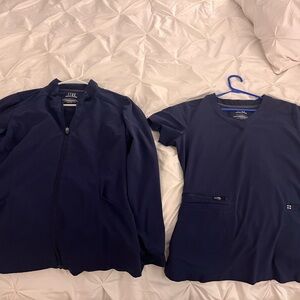 White Cross Navy Blue V-Neck Scrub Top and Zip Up Jacket
